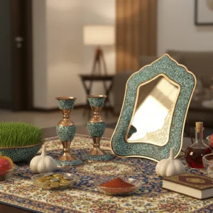 آینه و شمعدان مس طرح فیروزه‌کوب